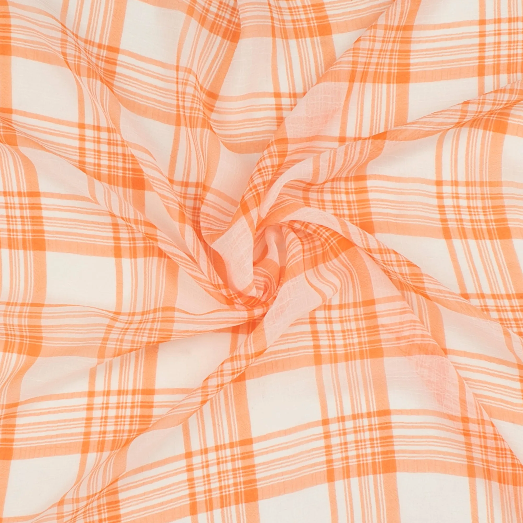 Crepe Chiffon - DAISY - Big Plaid - Orange