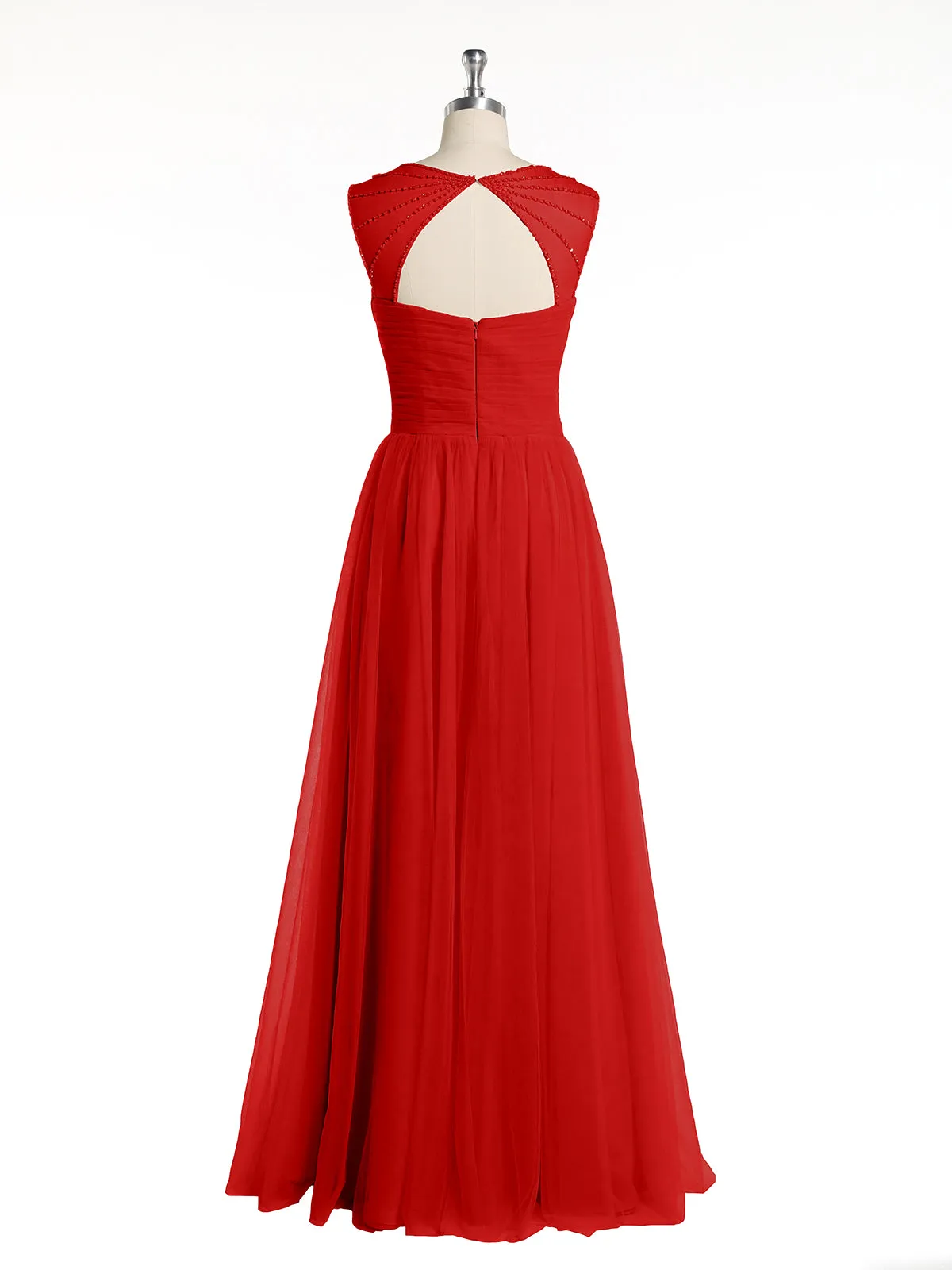 Cross-Pleated Tulle Long Dresses with Beaded Straps Red Plus Size