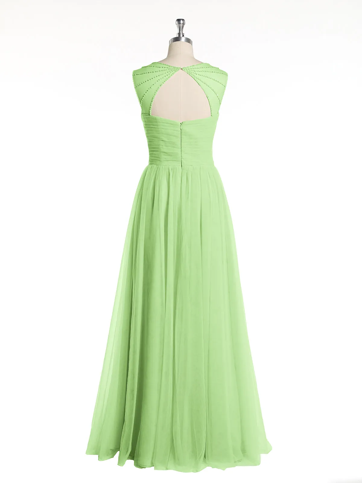 Cross-Pleated Tulle Long Dresses with Beaded Straps Sage Plus Size