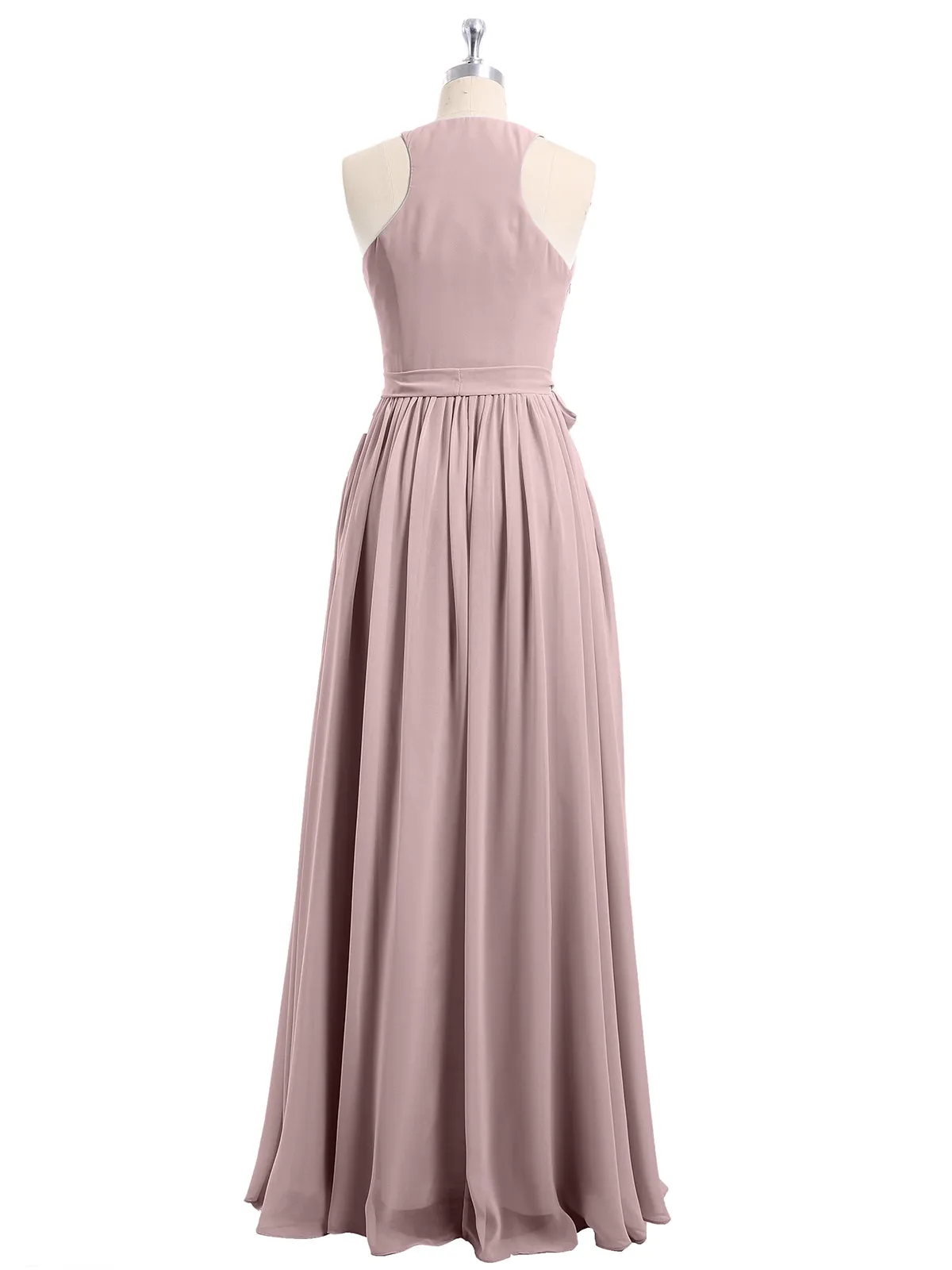 Deep V Neckline Chiffon Dress with Sash Bow Vintage Mauve