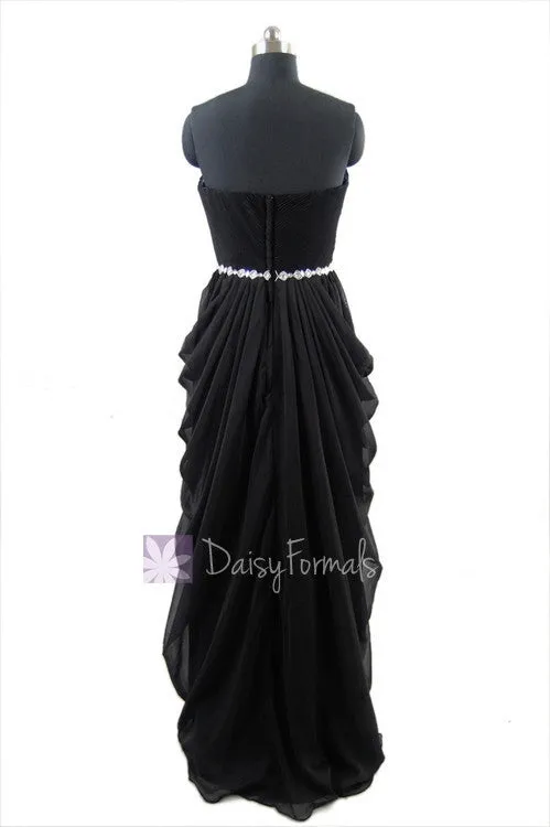 Delicate Floor Length Black Chiffon Dress Beaded Sweetheart Beach Wedding Dress(PR72168)