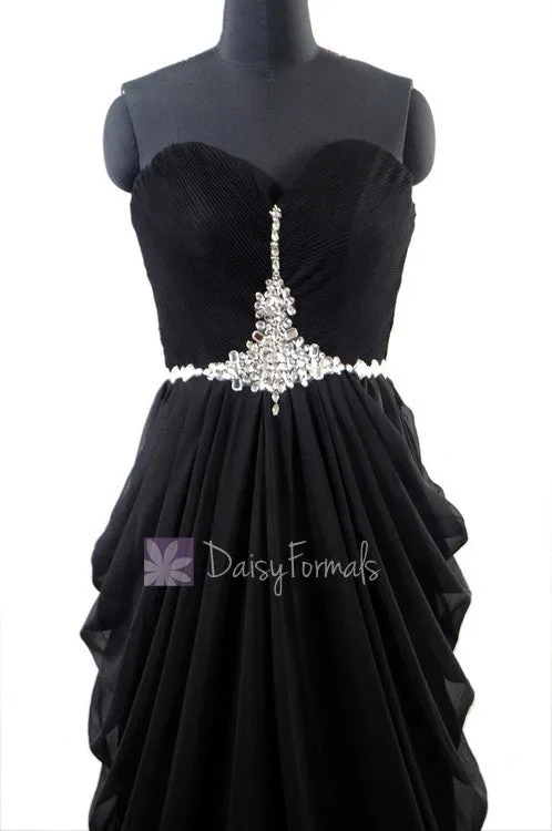 Delicate Floor Length Black Chiffon Dress Beaded Sweetheart Beach Wedding Dress(PR72168)