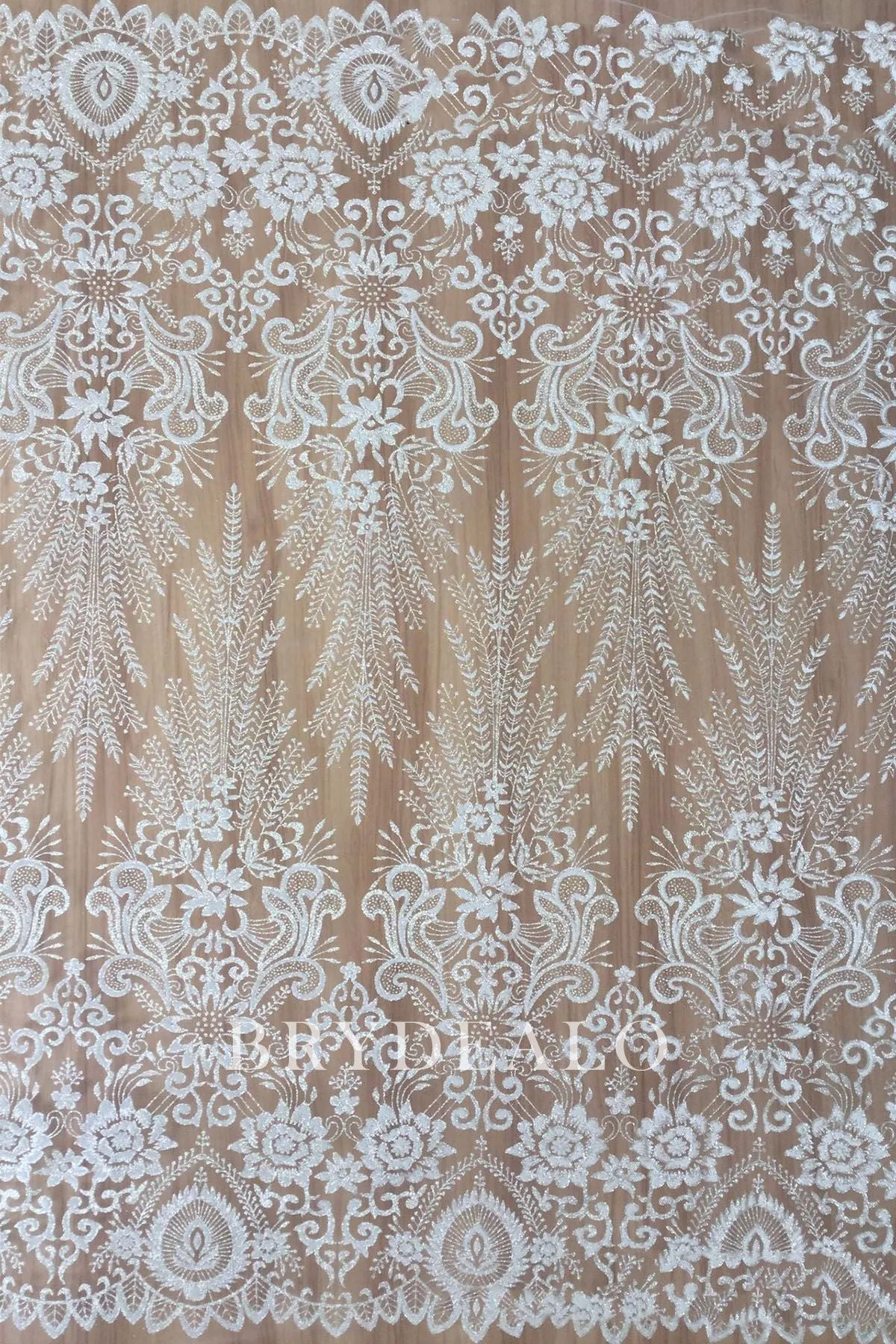 Delicate Silver Glitter Botanic Lace Fabric for Sparkly Dresses