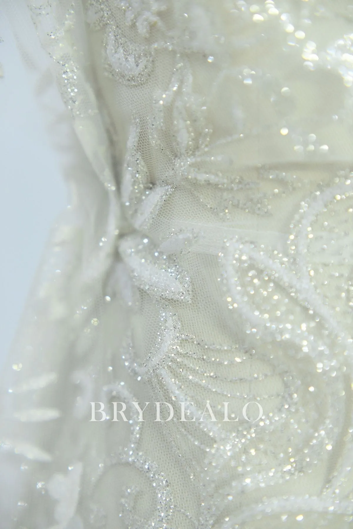 Delicate Silver Glitter Botanic Lace Fabric for Sparkly Dresses