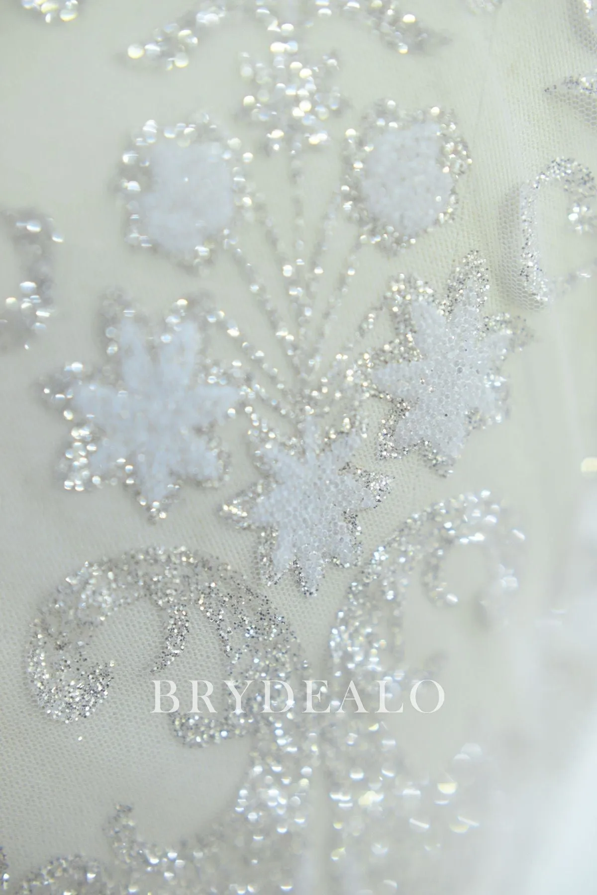 Delicate Silver Glitter Botanic Lace Fabric for Sparkly Dresses