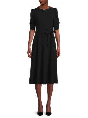 DKNY A-line midi dress with ruffle sleeves, black