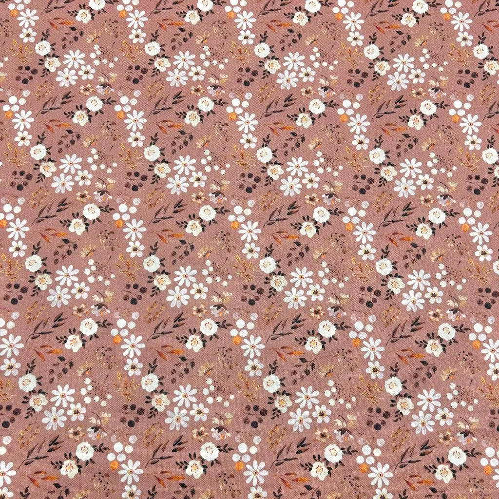 Dusky Pink Delicate Floral Cotton Canvas Fabric