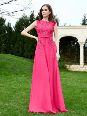 Elegant Illusion Lace Appliqued Dress With Buttons Fuchsia Plus Size