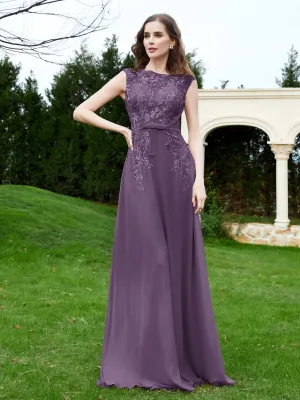 Elegant Illusion Lace Appliqued Dress With Buttons Plum