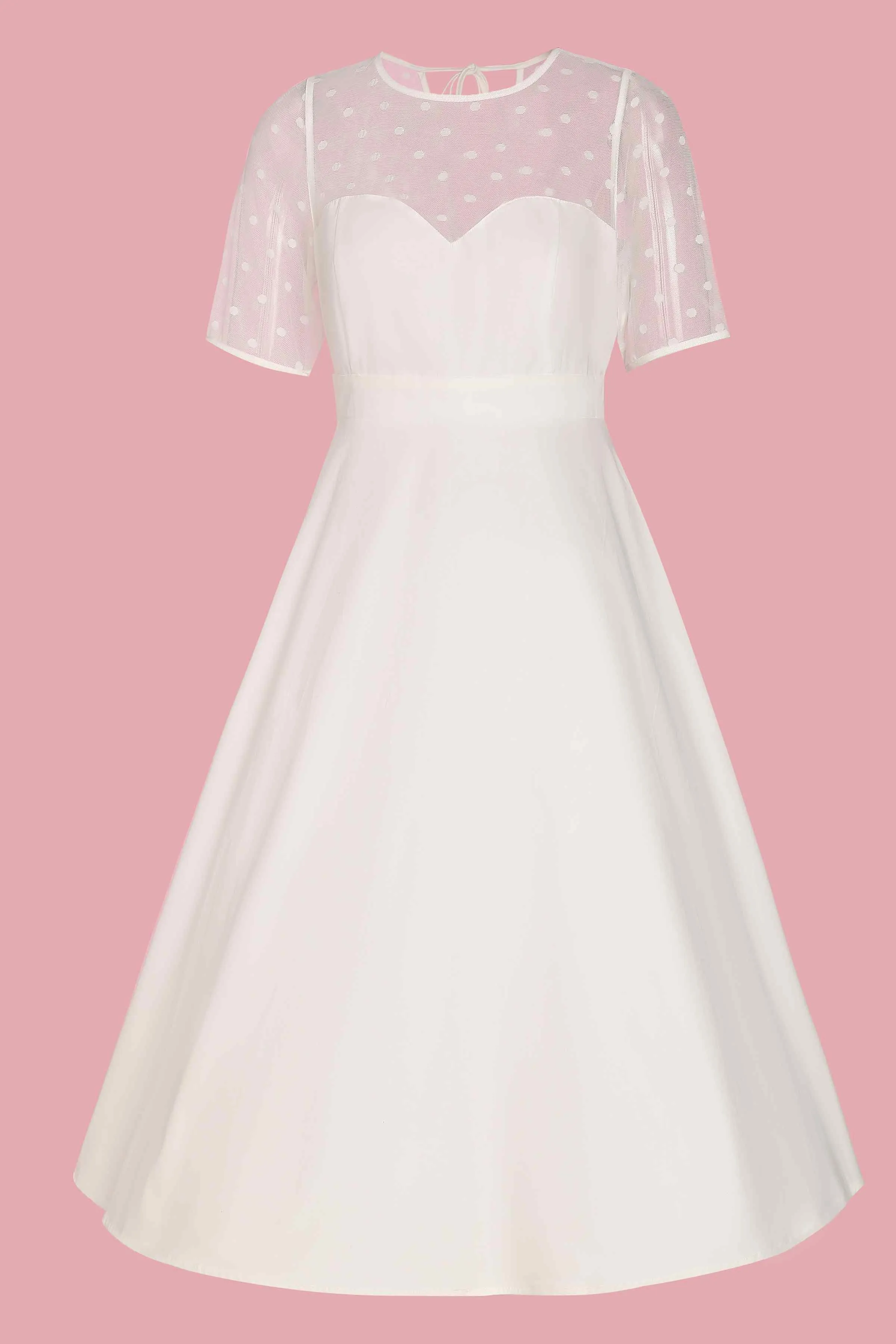 Elizabeth II Short Sleeved Polka Dot Mesh Wedding Dress