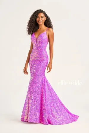 Ellie Wilde EW34016 Long Sequin Mermaid Corset Formal Prom Dress Backless V Neck Iridescent