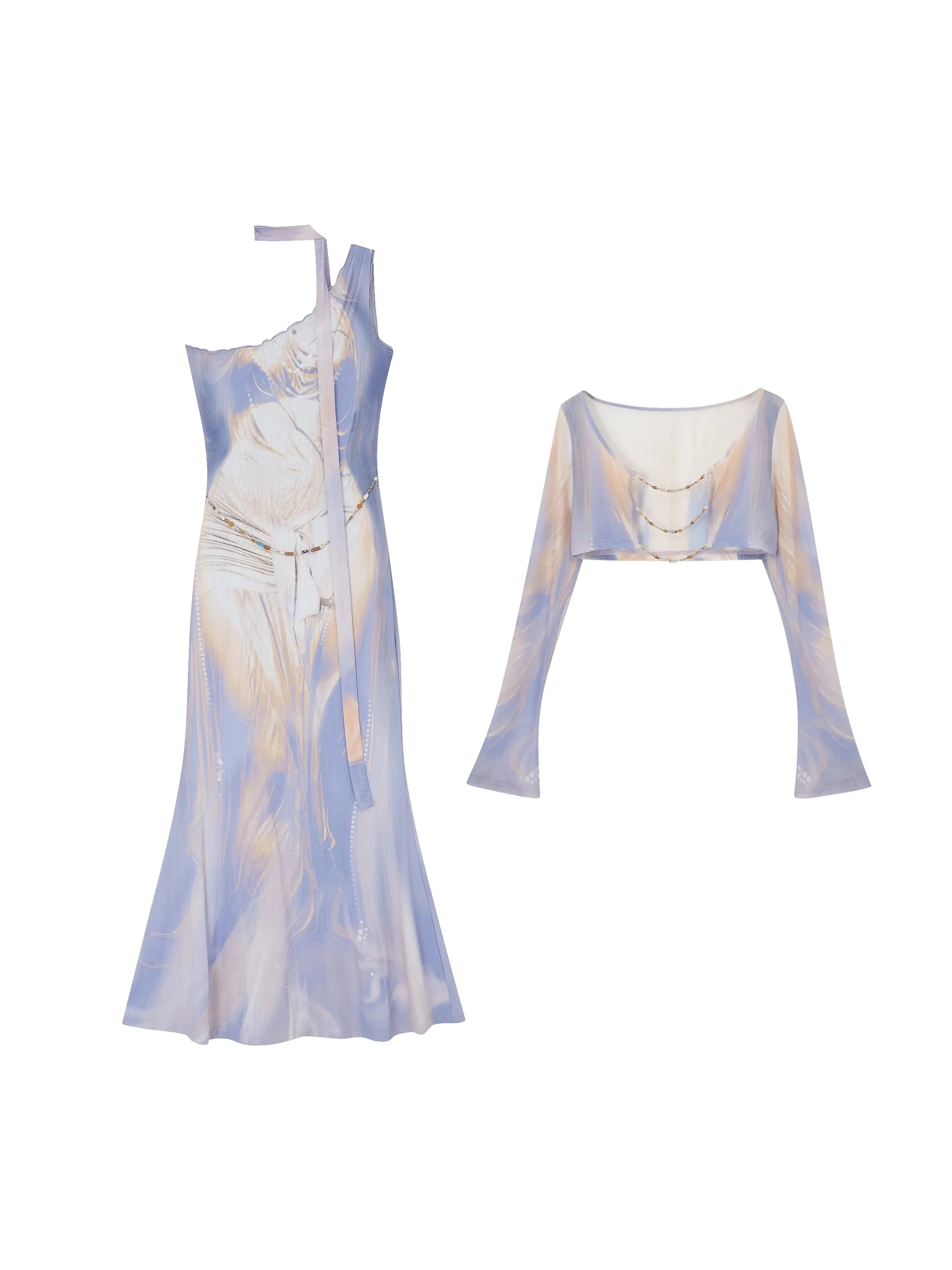 Ethereal Watercolor Two-Piece Gown Set