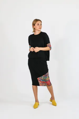 Etsu Pencil Skirt in Black Watercolor