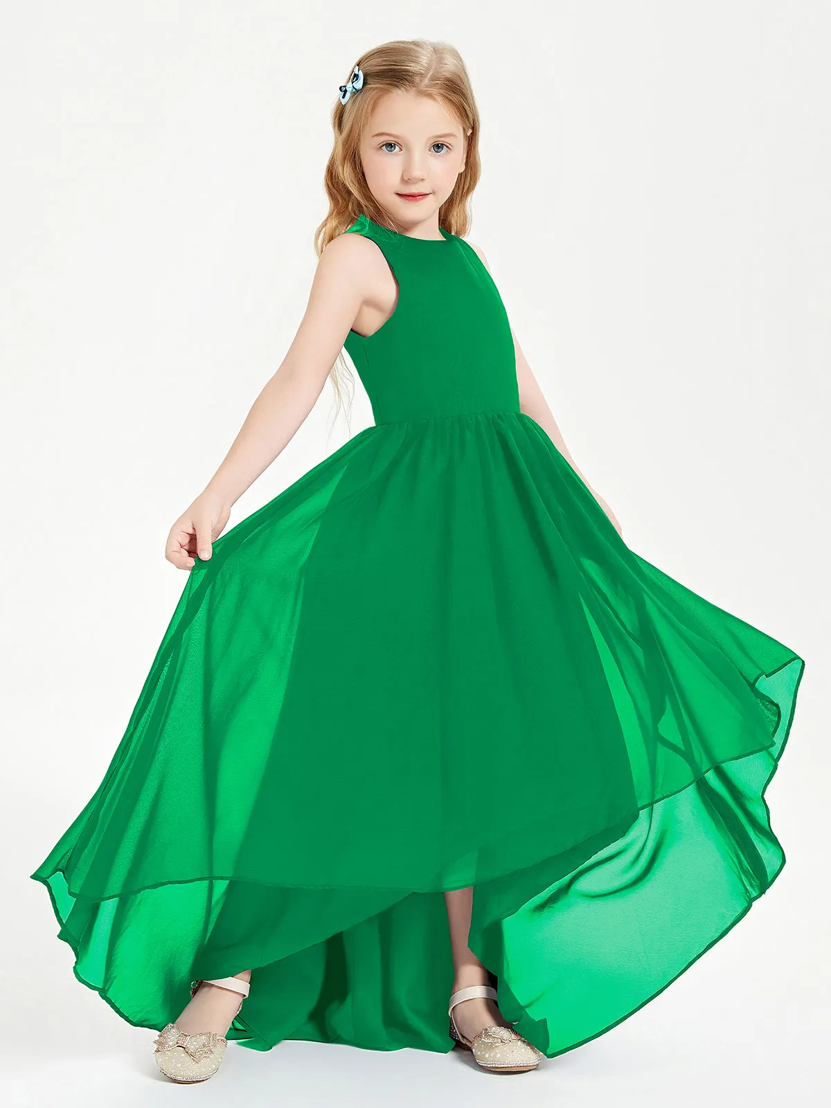 Exquisite Asymmetrical Junior Bridesmaid Dresses Scoop Neck Emerald