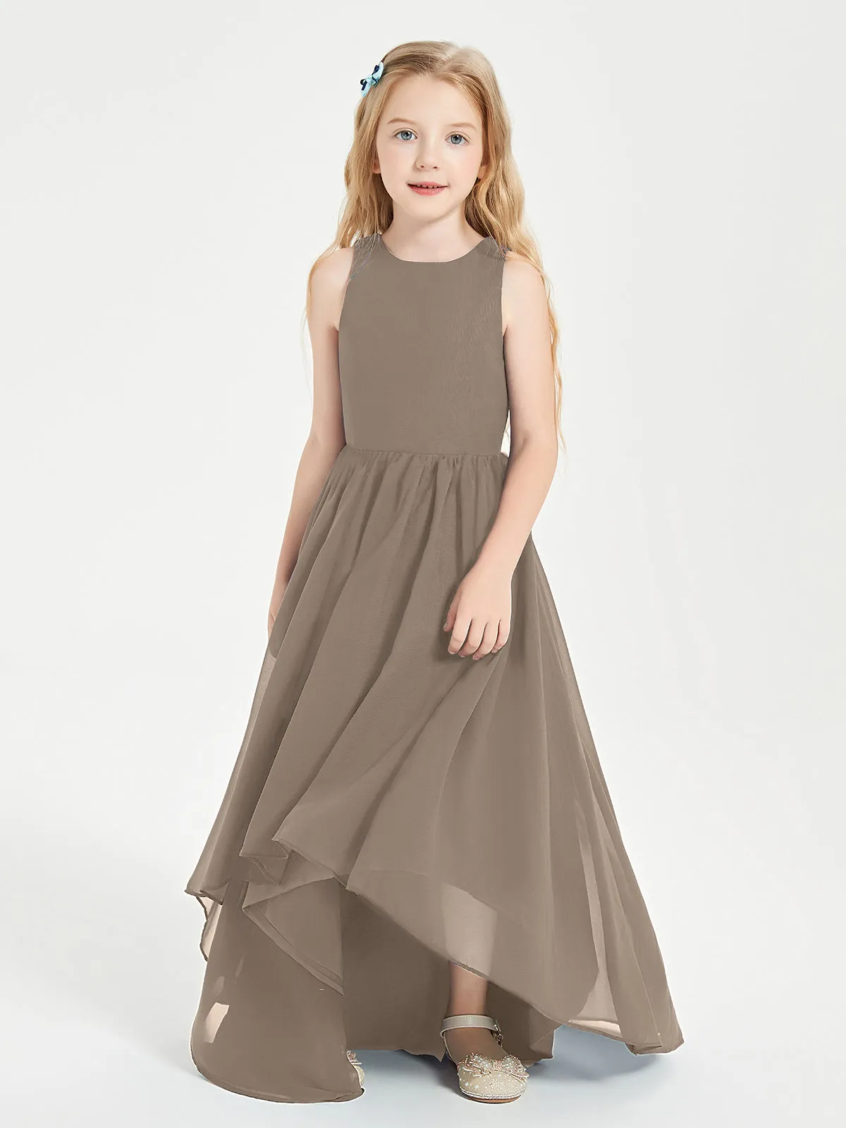 Exquisite Asymmetrical Junior Bridesmaid Dresses Scoop Neck Taupe