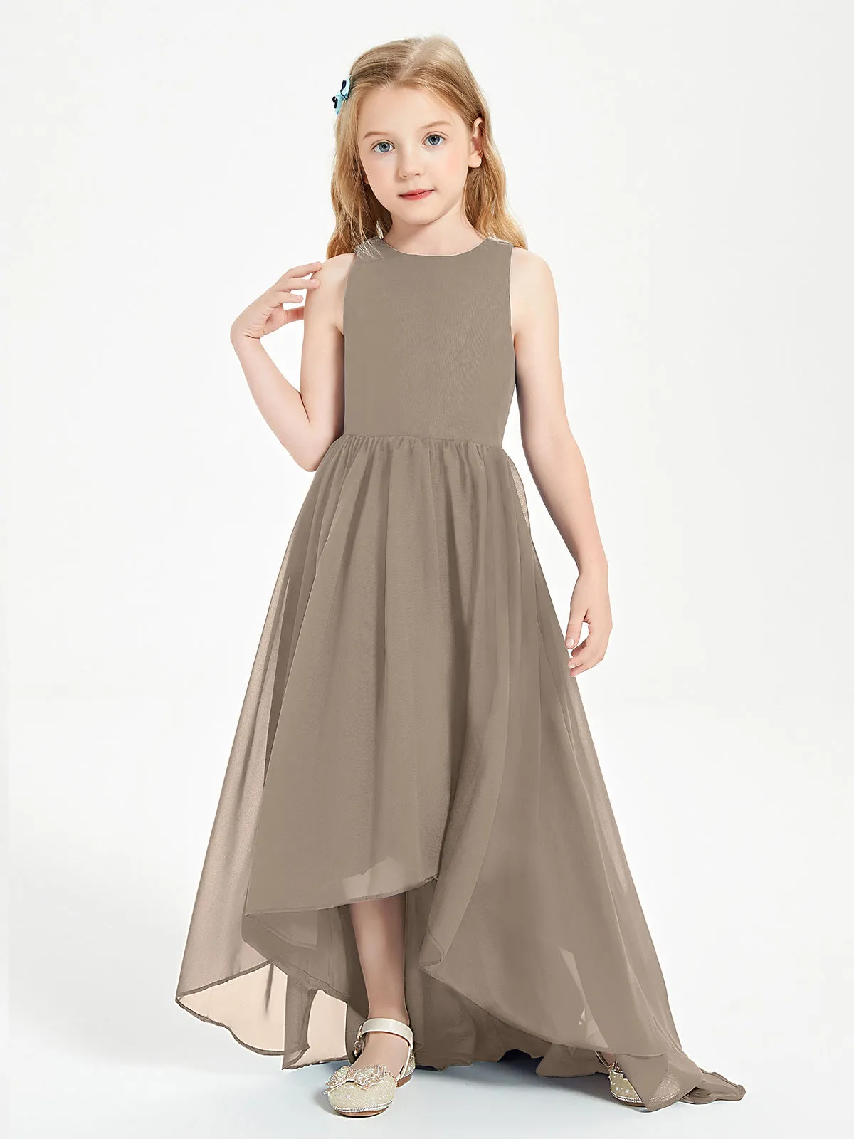 Exquisite Asymmetrical Junior Bridesmaid Dresses Scoop Neck Taupe