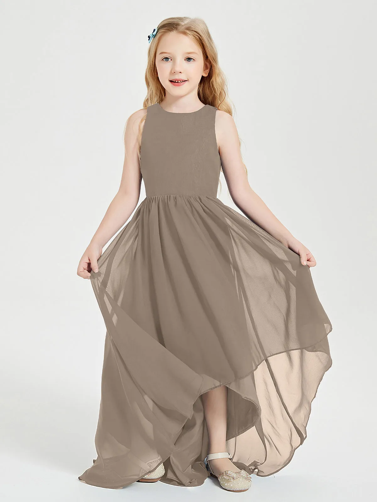 Exquisite Asymmetrical Junior Bridesmaid Dresses Scoop Neck Taupe