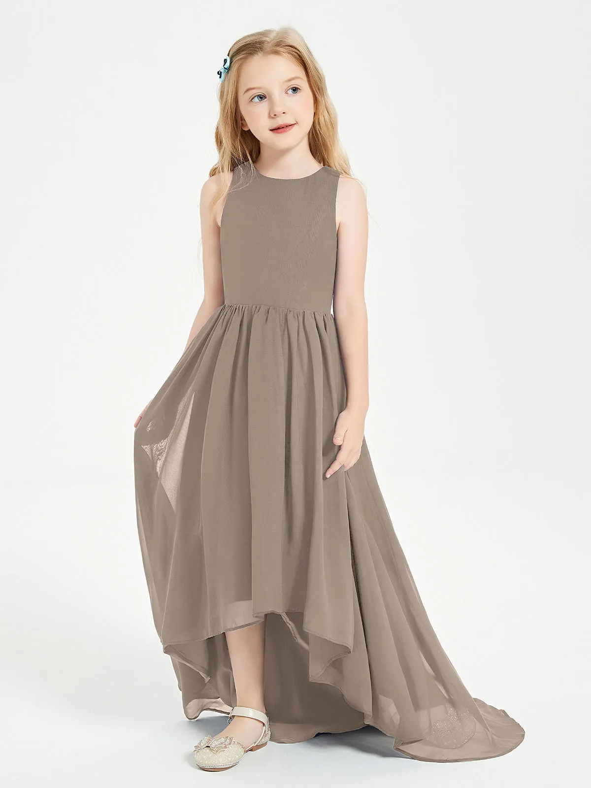 Exquisite Asymmetrical Junior Bridesmaid Dresses Scoop Neck Taupe