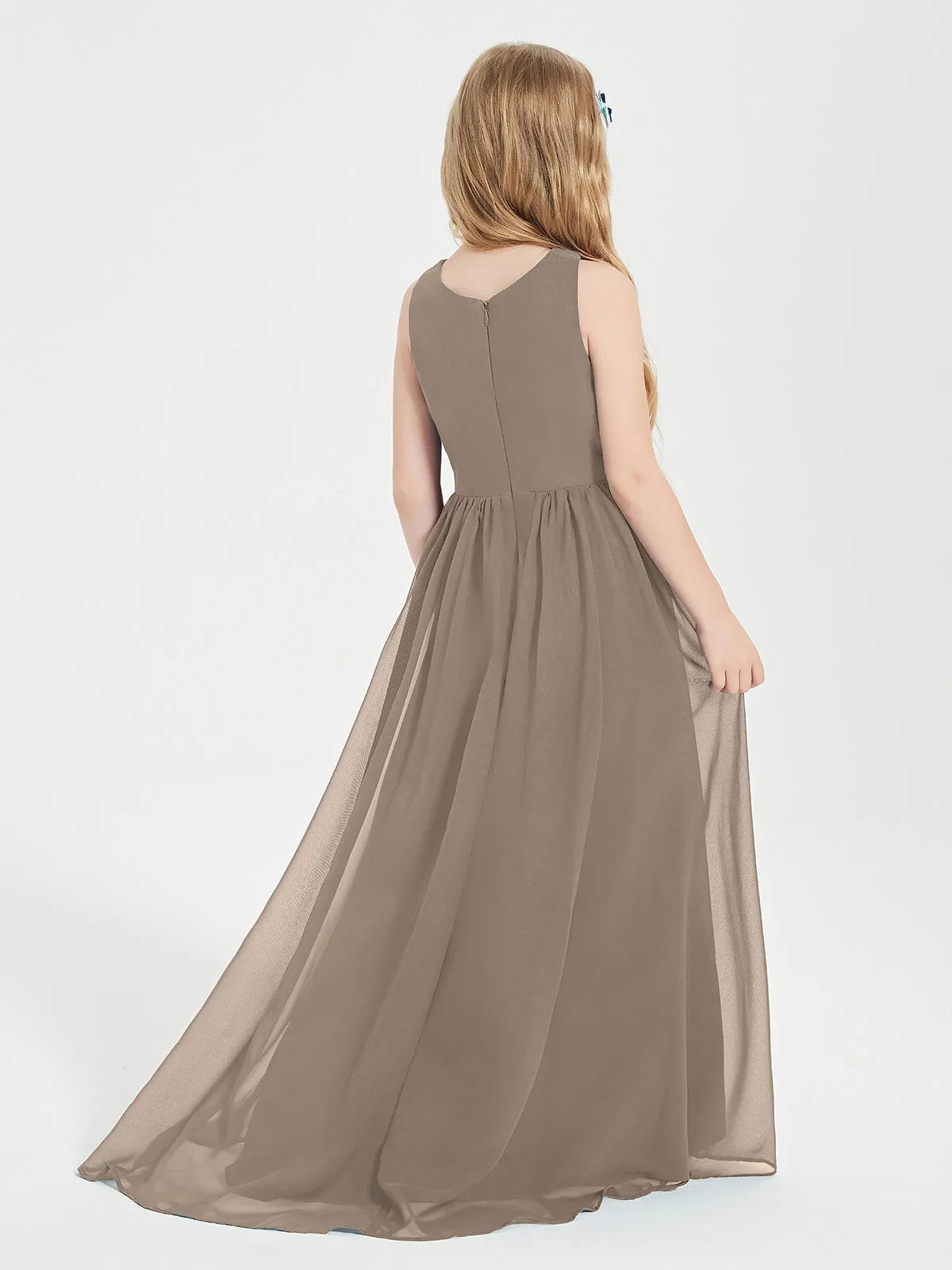 Exquisite Asymmetrical Junior Bridesmaid Dresses Scoop Neck Taupe