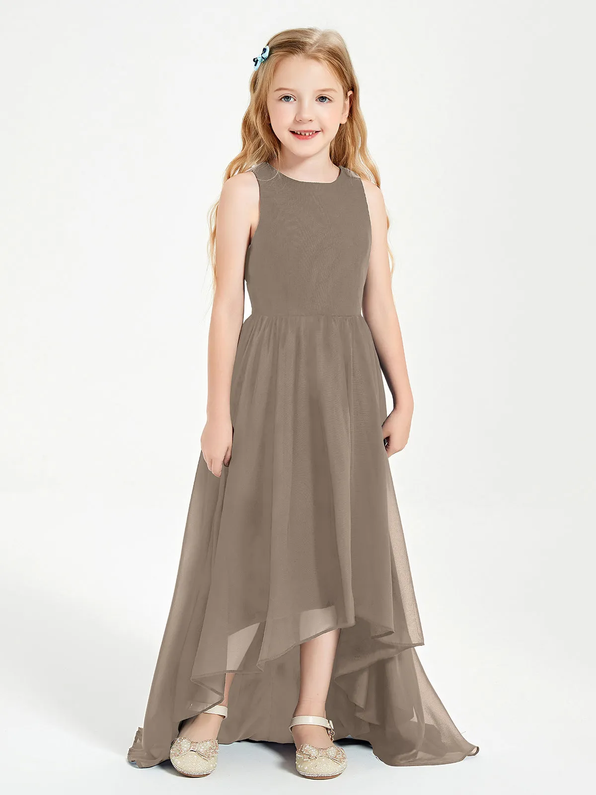 Exquisite Asymmetrical Junior Bridesmaid Dresses Scoop Neck Taupe