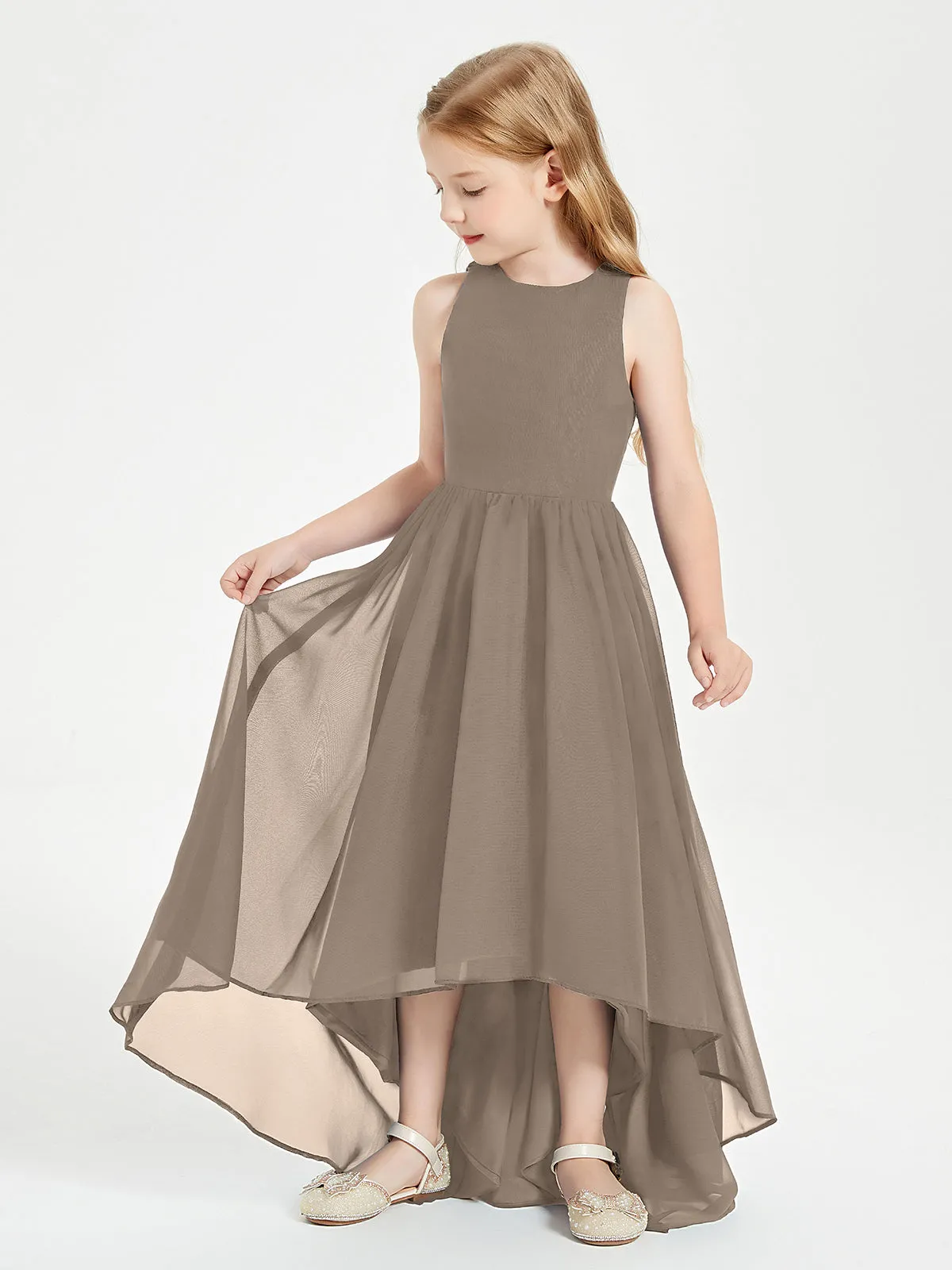 Exquisite Asymmetrical Junior Bridesmaid Dresses Scoop Neck Taupe