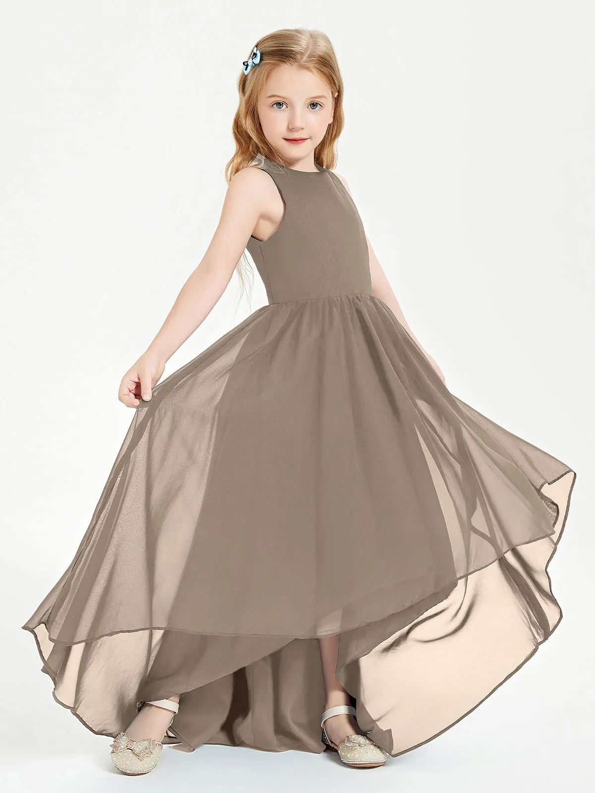 Exquisite Asymmetrical Junior Bridesmaid Dresses Scoop Neck Taupe