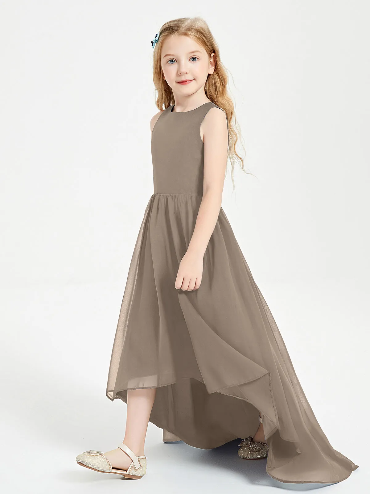 Exquisite Asymmetrical Junior Bridesmaid Dresses Scoop Neck Taupe