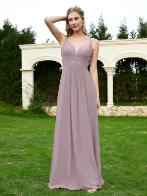 Floor Length V Neck Chiffon Bridesmaid Gown Dusk