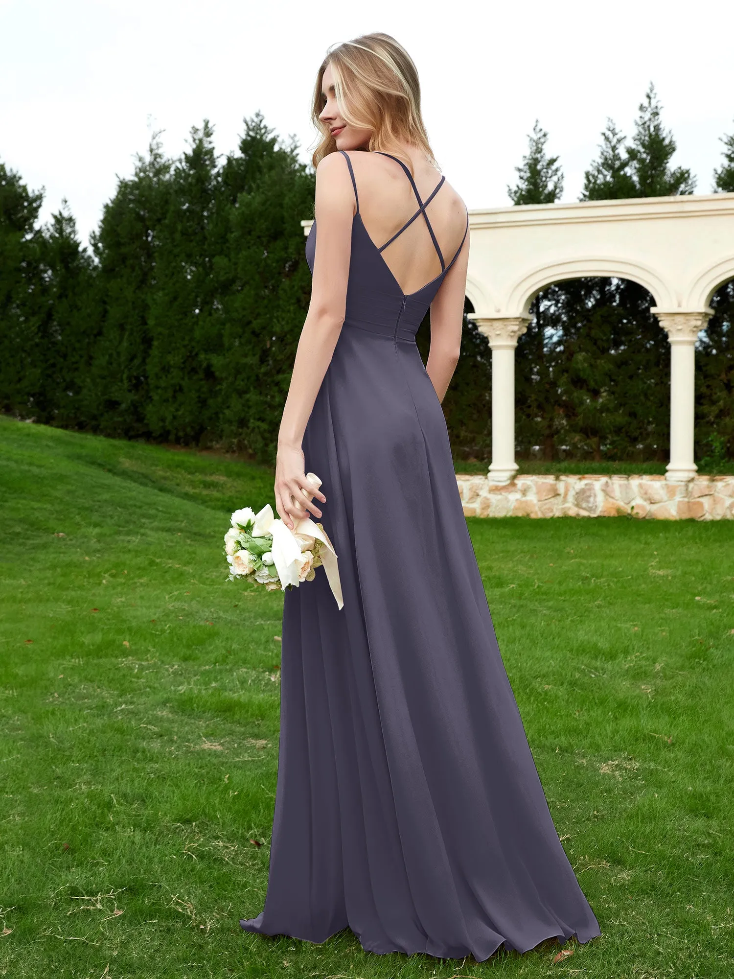 Floor Length V Neck Chiffon Bridesmaid Gown Stormy Plus Size