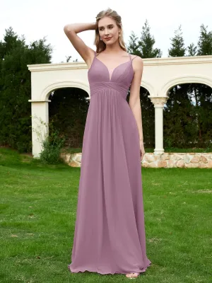 Floor Length V Neck Chiffon Bridesmaid Gown Wisteria Plus Size