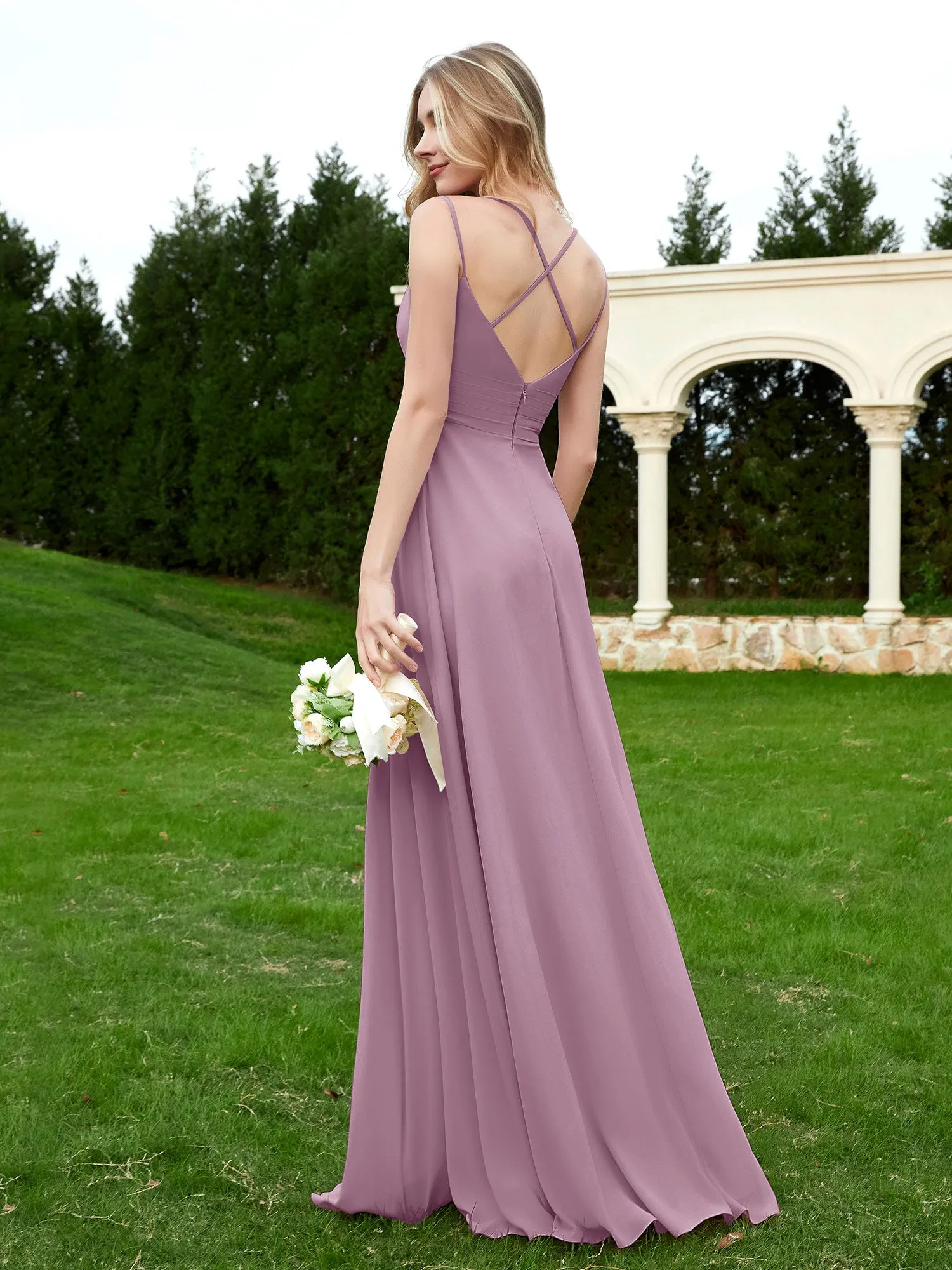 Floor Length V Neck Chiffon Bridesmaid Gown Wisteria Plus Size