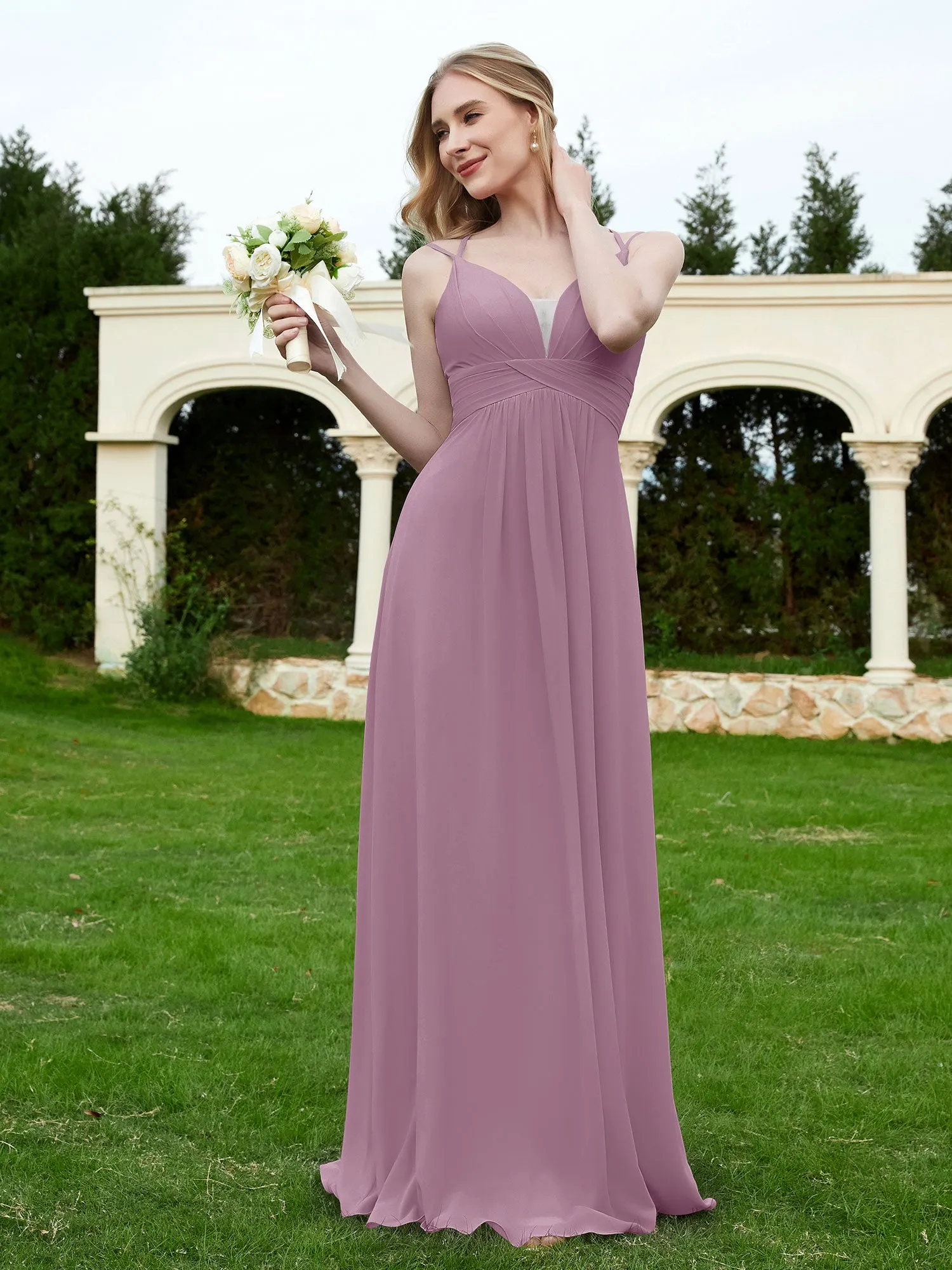 Floor Length V Neck Chiffon Bridesmaid Gown Wisteria Plus Size