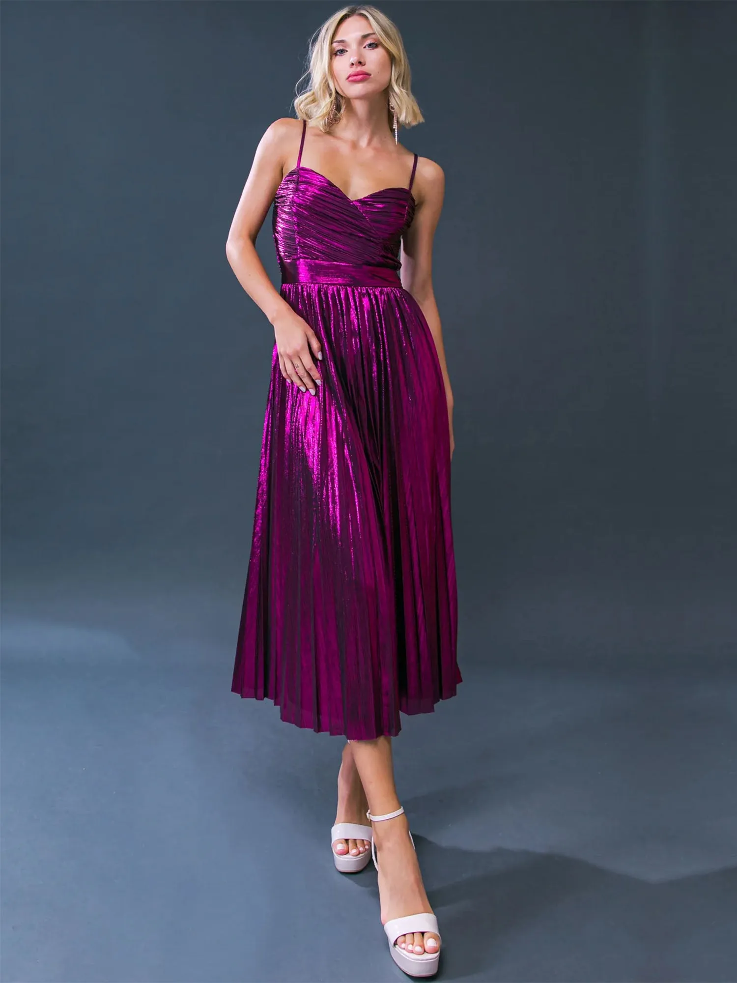 Flying Tomato Sleeveless Pleated Metallic Dress - Brands We Love