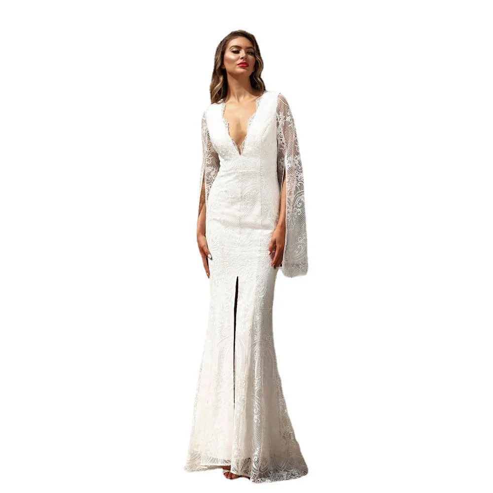 Full Length Long-Sleeved Long Elegant Dress