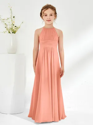 Halter Chiffon Junior Bridesmaid Dresses Papaya