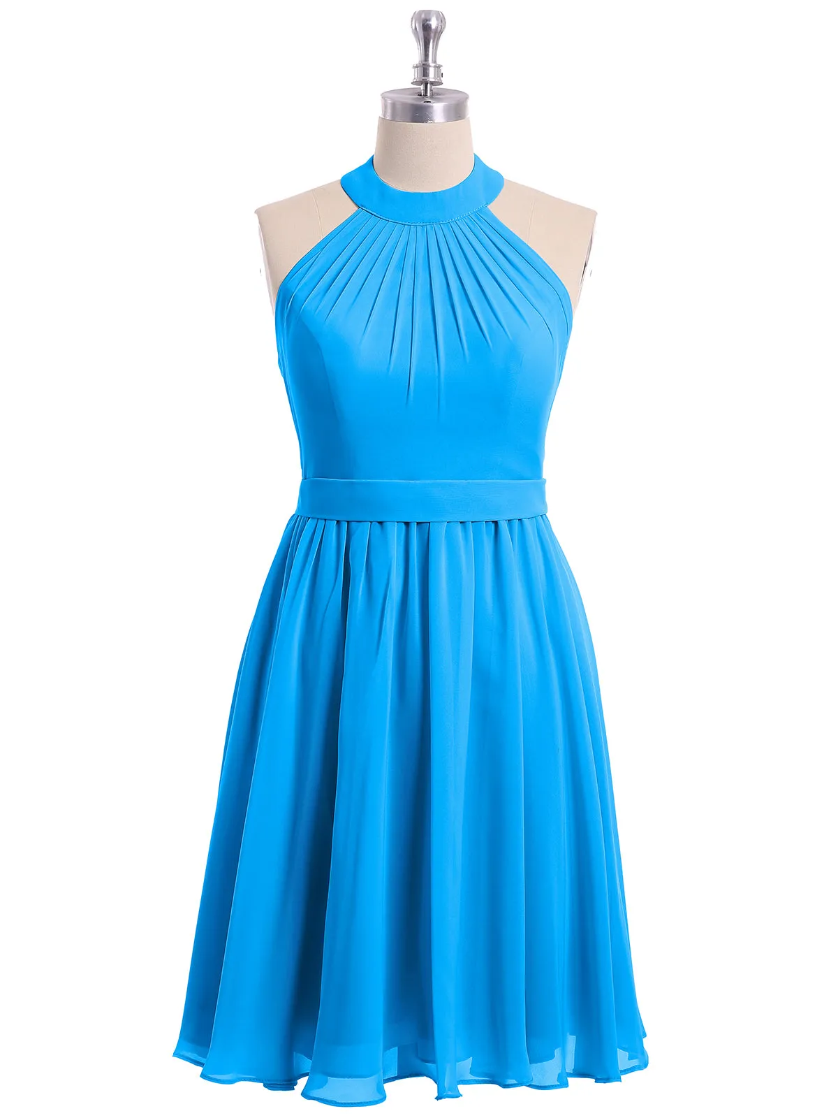 Halter Chiffon Short Bridesmaid Dresses-Ocean Blue