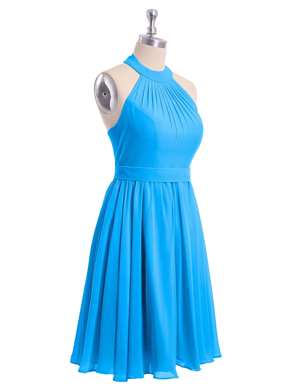 Halter Chiffon Short Bridesmaid Dresses-Ocean Blue