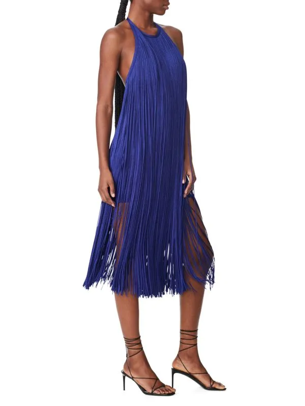 Hervé Léger fringed halter midi dress, chartreuse