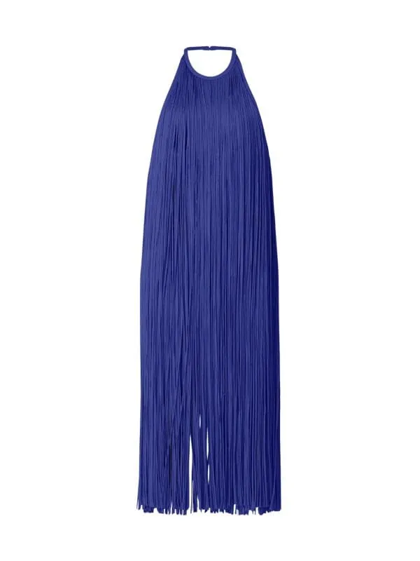 Hervé Léger fringed halter midi dress, chartreuse