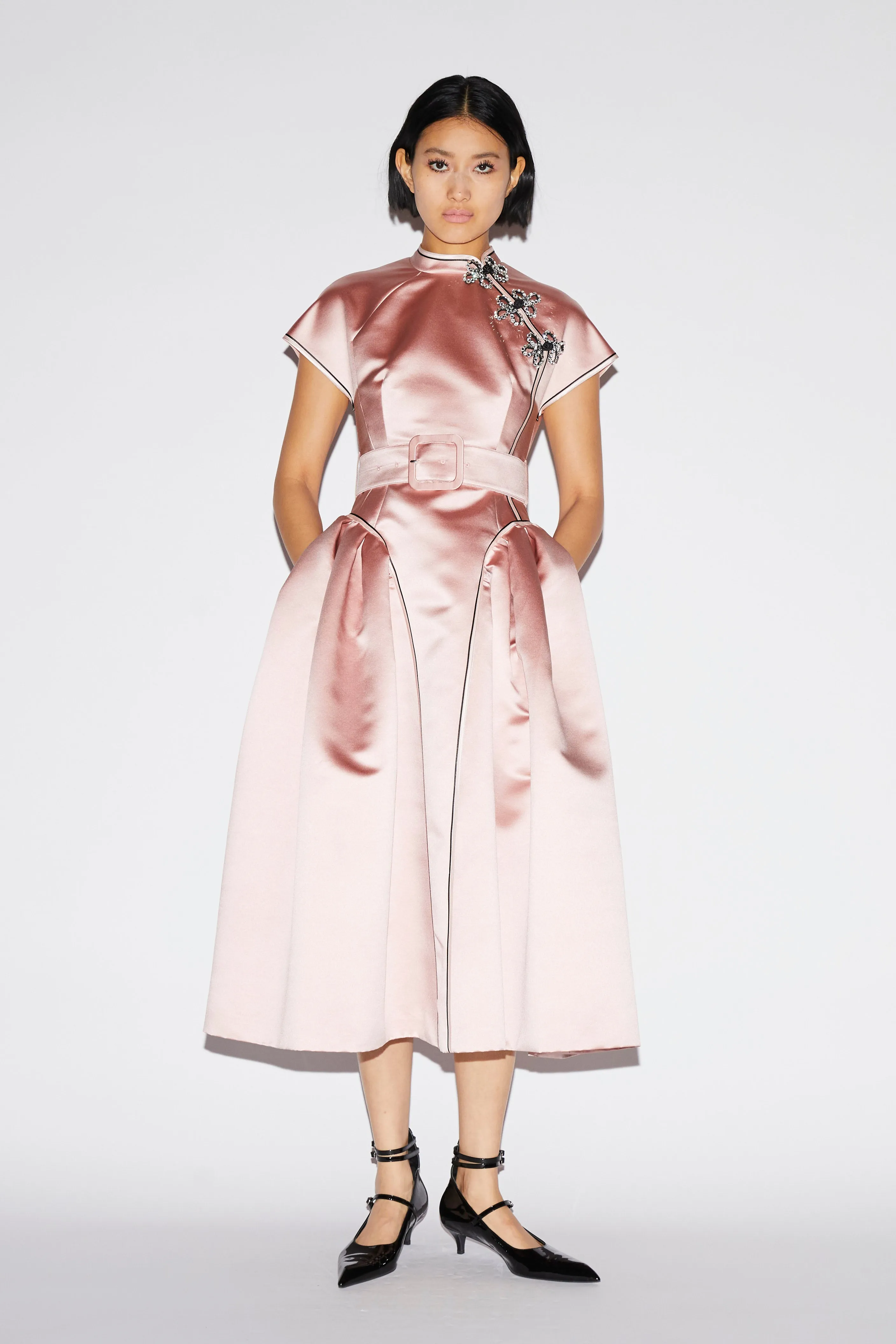 HUANG DRESS PINK SATIN