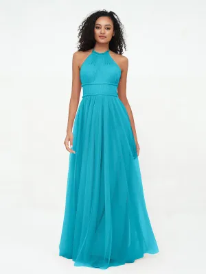 Illusion Halter Tulle Maxi Boho Dresses-Jade Plus Size