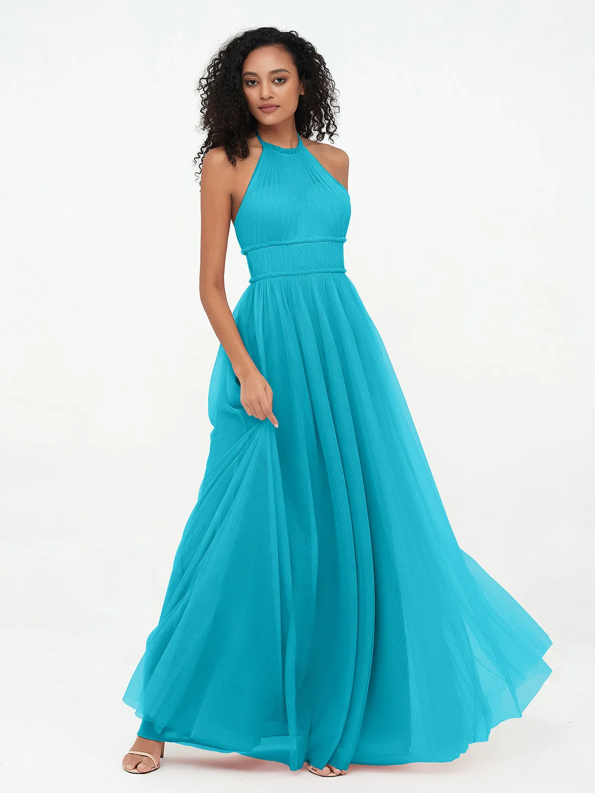 Illusion Halter Tulle Maxi Boho Dresses-Jade Plus Size