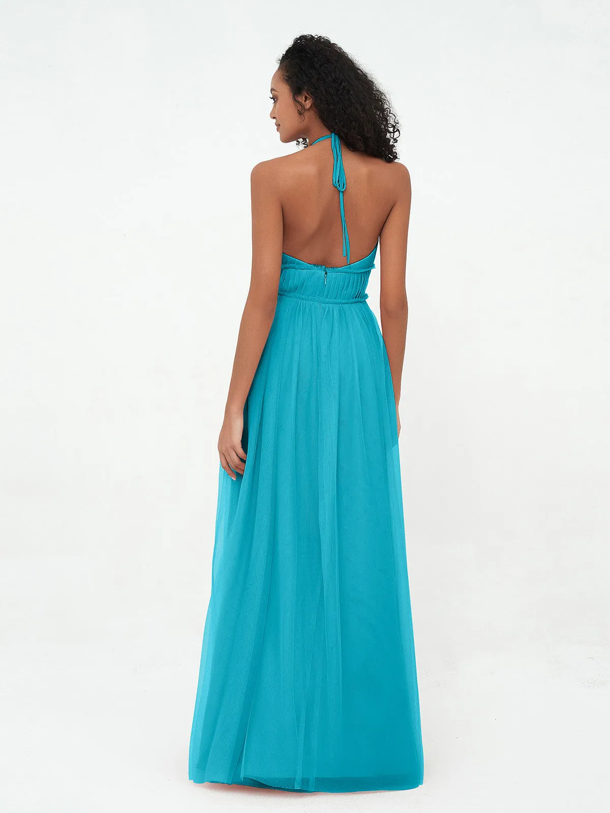 Illusion Halter Tulle Maxi Boho Dresses-Jade Plus Size