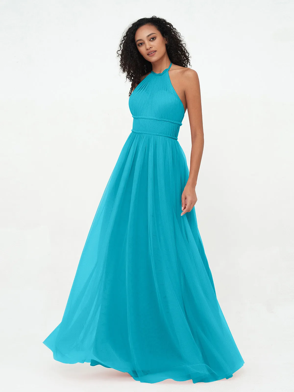 Illusion Halter Tulle Maxi Boho Dresses-Jade Plus Size