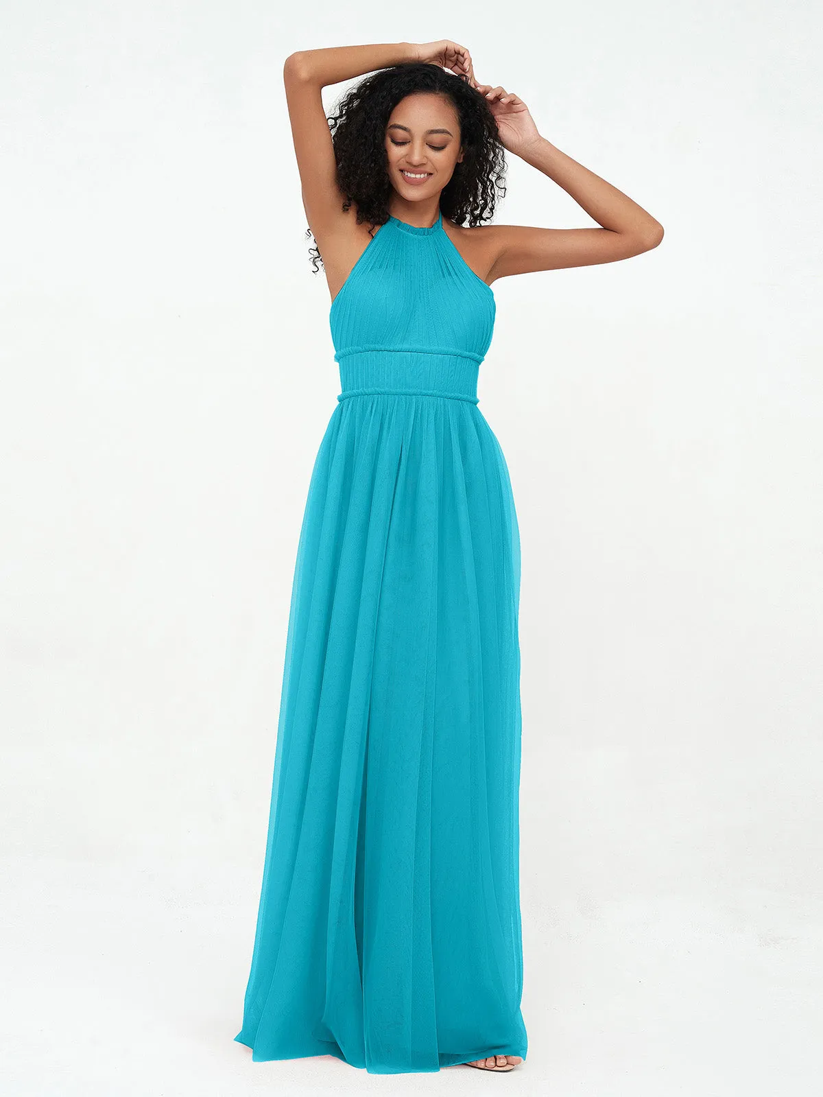 Illusion Halter Tulle Maxi Boho Dresses-Jade Plus Size