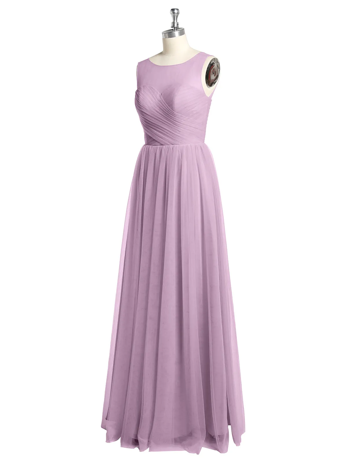 Illusion Neck Cross Tulle Bridesmaid Dresses-Wisteria Plus Size