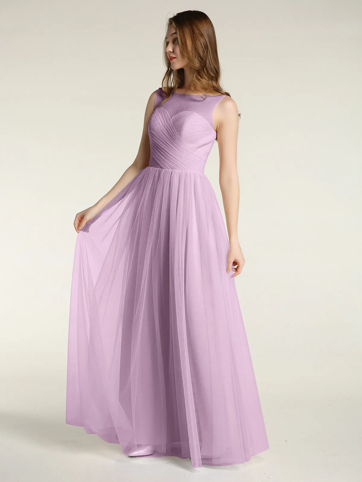 Illusion Neck Cross Tulle Bridesmaid Dresses-Wisteria Plus Size