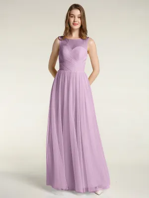 Illusion Neck Cross Tulle Bridesmaid Dresses-Wisteria Plus Size