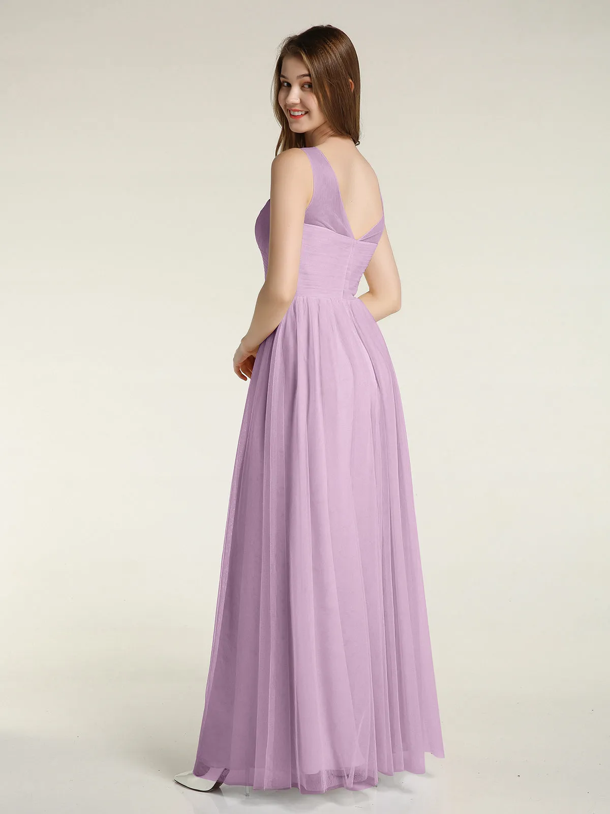 Illusion Neck Cross Tulle Bridesmaid Dresses-Wisteria Plus Size