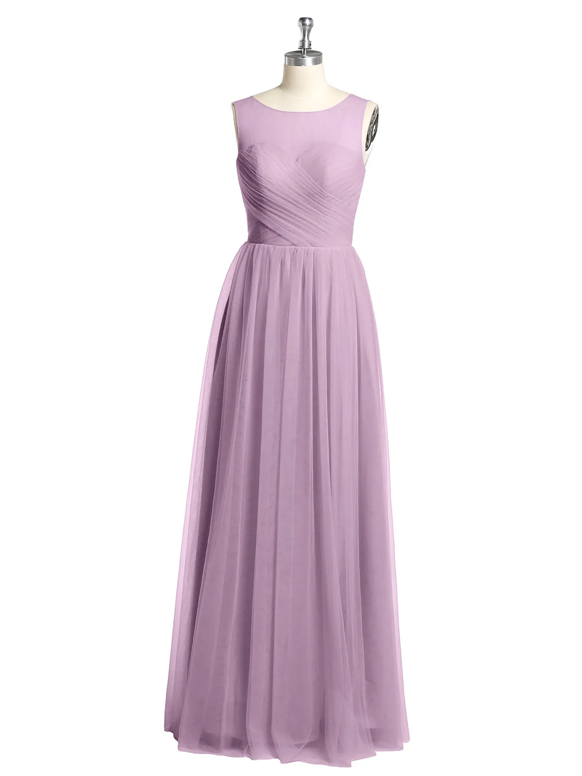 Illusion Neck Cross Tulle Bridesmaid Dresses-Wisteria Plus Size